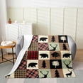 thumbnail image 2 of Teens Hunting Lodge Flannel Blanket,Country Cabin Fleece Blanket,Moose Deer Bear Pine Patchwork Throw Blanket Throw 50x60 inch,Retro Rustic Wildlife Red Black Plaid Fuzzy Blanket All Season, 2 of 4