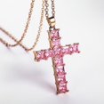 thumbnail image 4 of Elegant Pink Zircon Cross Necklace - Vintage Style Pendant Necklace in 925 Silver Plated, 4 of 4