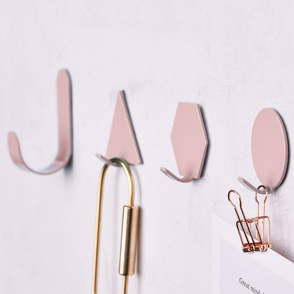Tebru Self Adhesive Hooks, 4 Pcs Strong Geometric Home Kitchen Self