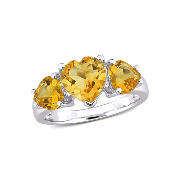 Gem & Harmony 3.00 Carat (Ctw) Citrine Heart Three Stone Ring in Sterling Silver for Women