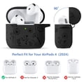 thumbnail image 2 of XIBUFE for 4 Case Cover 2024, Cute Flower Engraved Silicone Case for 4 Case with Cleaner Kit & Keychain for Women Men, Black Airpod 4 Case, 2 of 7