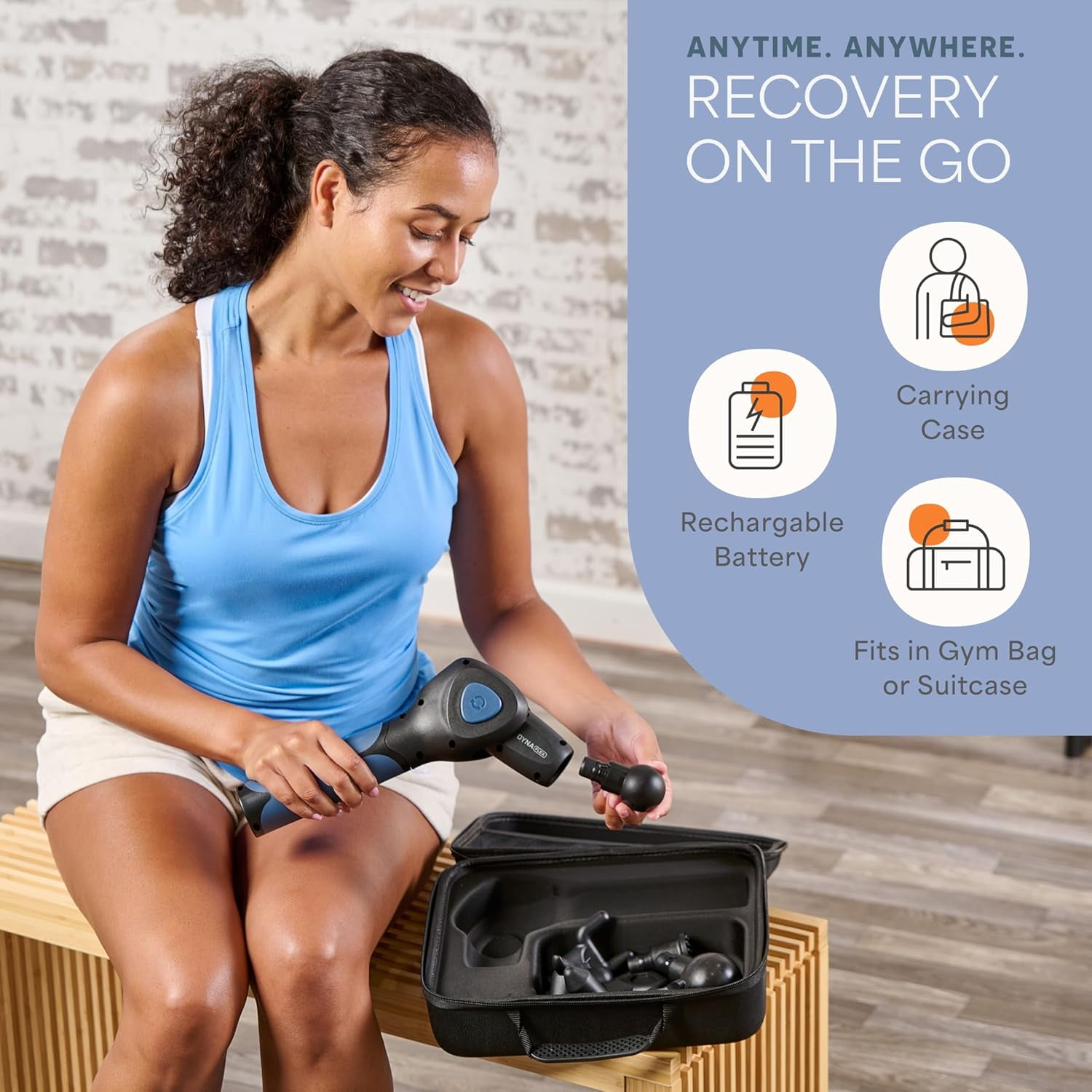 LifePro Dynaflex Massage Gun – Deep Tissue Handheld Massager Gun for Muscle Recovery with 10 Heads & Travel Case – Portable Percussion Massage Gun for Athletes - Blue