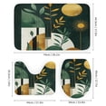 thumbnail image 3 of 4Pcs Shower Curtain Set with Rugs Bath Mat U-Shaped Floor Mat Toilet Lid Oval Rug Green Boho Abstract Retro Mid Century Durable And Waterproof Mid Century Green Tropical Leaves Decorative, 3 of 8