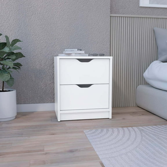 Double Drawer Nightstand 19"H, Bedside Table, White