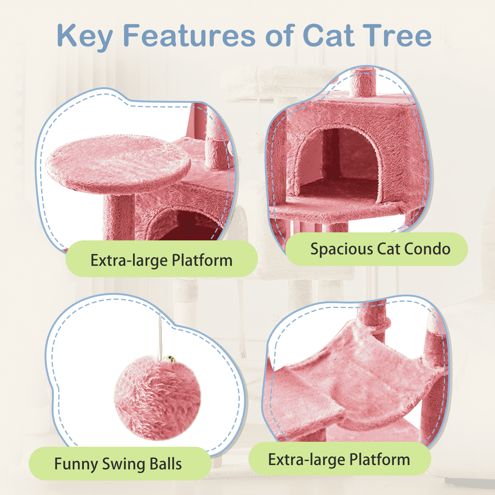MAYEERTY 44-inch Cat Tree Tower Multi-Cat Climbing Natural Sisal Scratching Posts Extended Platform Hammock