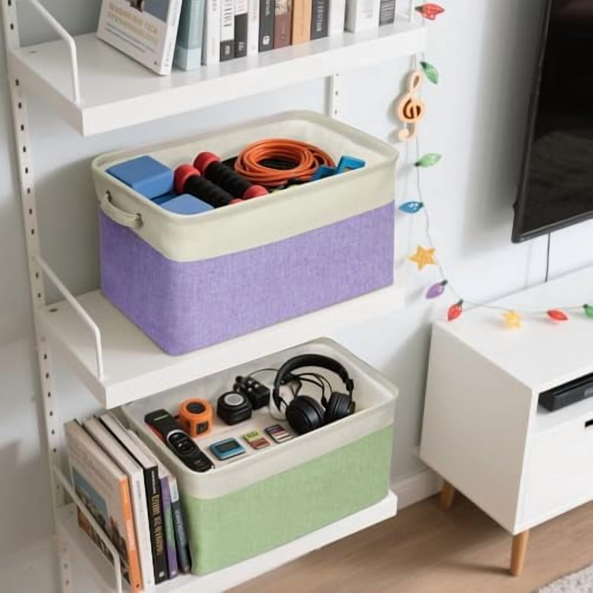 2 Pack Fabric Storage Bins for Shelves, Linen Storage Baskets for Organizing, Decorative Closet Bins for Clothes, Home (Black, 15"x11"x9.5")