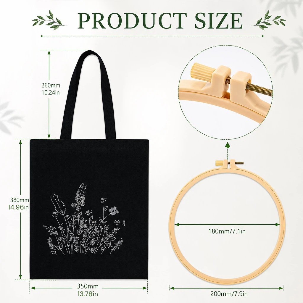 Vetpw Tote Bag Embroidery Kit for Beginners with Floral Pattern photo 4