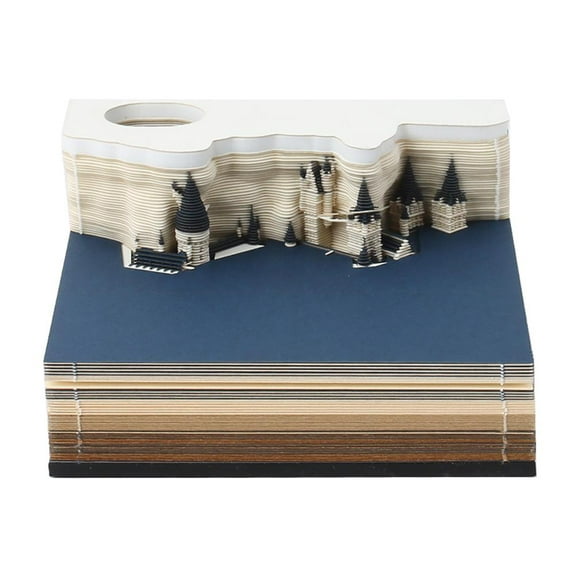 3D Calendar Tear Off 2026, Magic Castle 3D Weekly Calendar 2026 Desk Calendar Notepad, 3D Notepad Calendar, Creative Magic Castle Sticky Notes Paper Sculpture Desktop Ornament Pen Holder Gift
