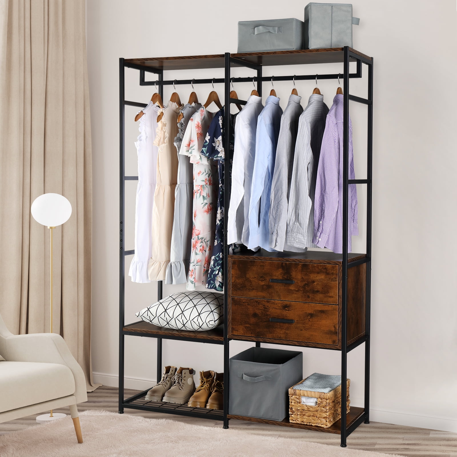 Zimtown Heavy Duty Freestanding Closet Organizer with Clothes Hanging