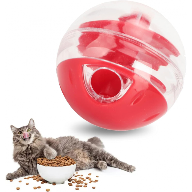 Juguete de bola dispensadora de golosinas para gatos, bola interactiva de rompecabezas de alimentación lenta para mascotas, boca de fuga ajustable, bola de alimentación lenta para mascotas, juguete i