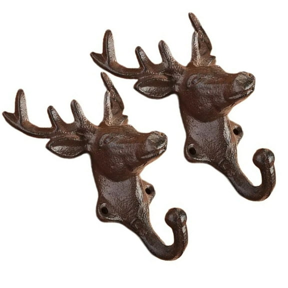 CIYISON Pack of 2 Vintage Deer Head Cast Iron Wall Hook for Hanging Clothes and Hats