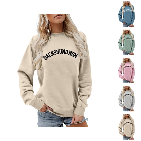 Dachshund Mom Sweatshirt for Women Long Sleeve Casual Crewneck Funny Graphic Dog Mom Pullover Sweatshirts Fall Winter Clothes