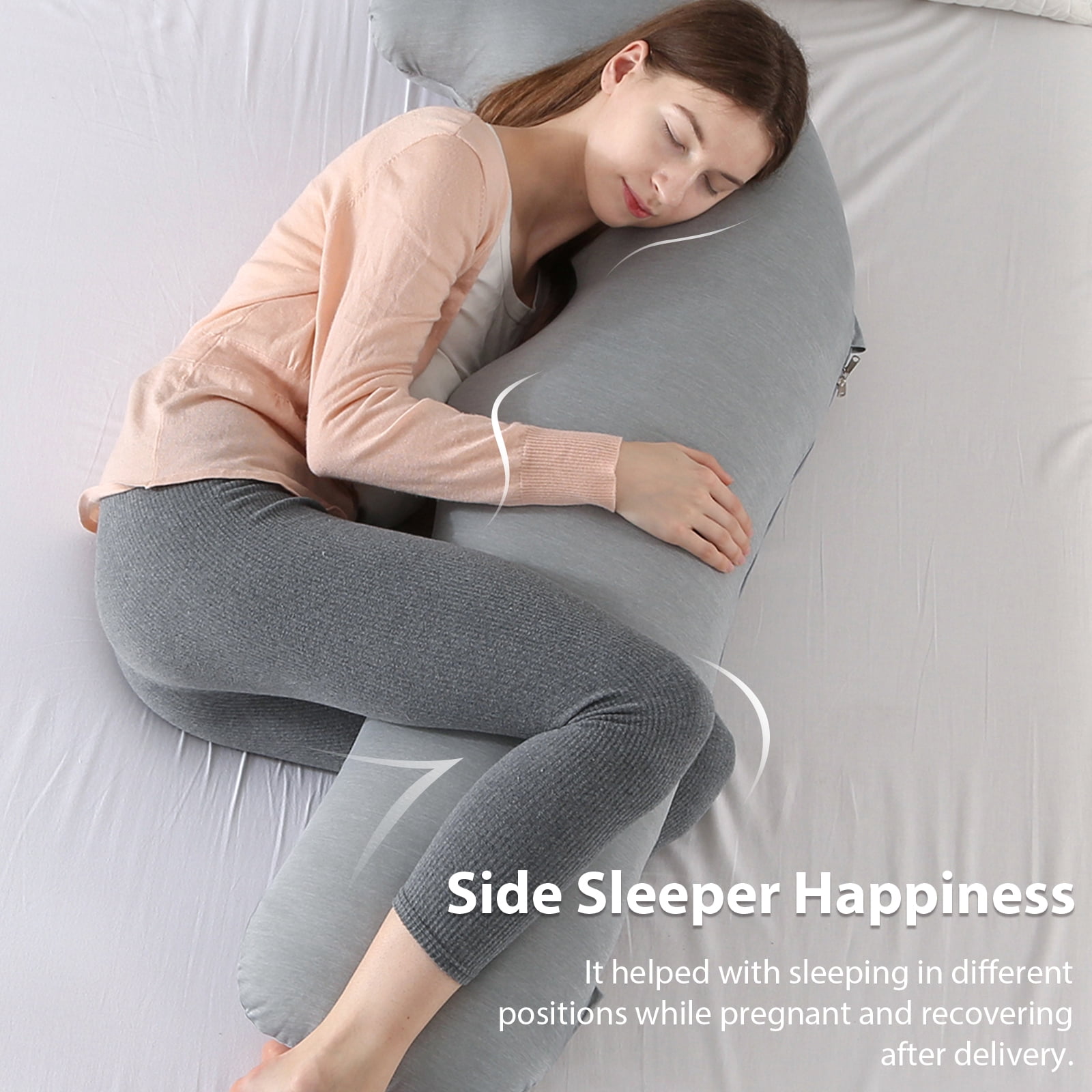 BATTOP Pregnancy Pillow with Cooling Cover,J Shaped Maternity Body Pillows for Pregnancy,Support for Back,Legs,Belly,Hips,Grey