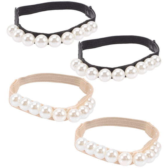 HAMPPLIES 2Pairs Elastic Strap for Shoes Beige with Beige Pearl High Heels Decorative Detachable Instant Heel Straps