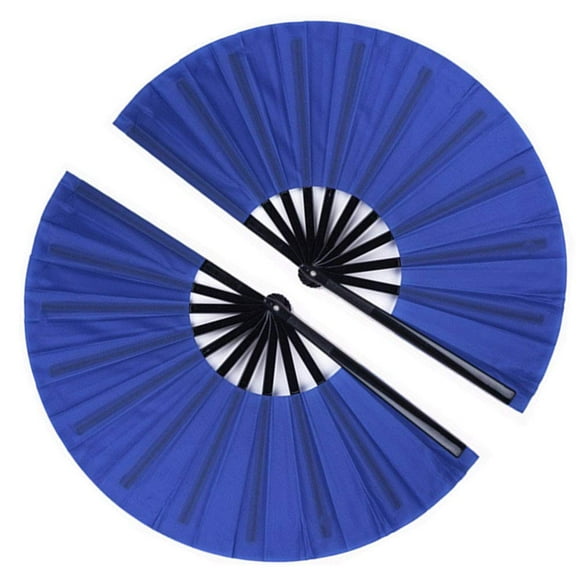 2 Pack Grand Ventilateur Pliant à Main, Ventilateurs en Tissu Vintage Rétro en Nylon, Ventilateur à Main Kung Fu Tai Chi Chinois pour Hommes/femmes, Festival, Danse, Cadeau, Performance, Décorations (Bleu)