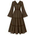 thumbnail image 2 of Oksale Womens Medieval Victorian Dresses Renaissance V Neck Dress Retro Bell Sleeve Maxi Dresses Flowy Floor Length Gown Dress Party Wedding Gowns Brown, 2 of 6