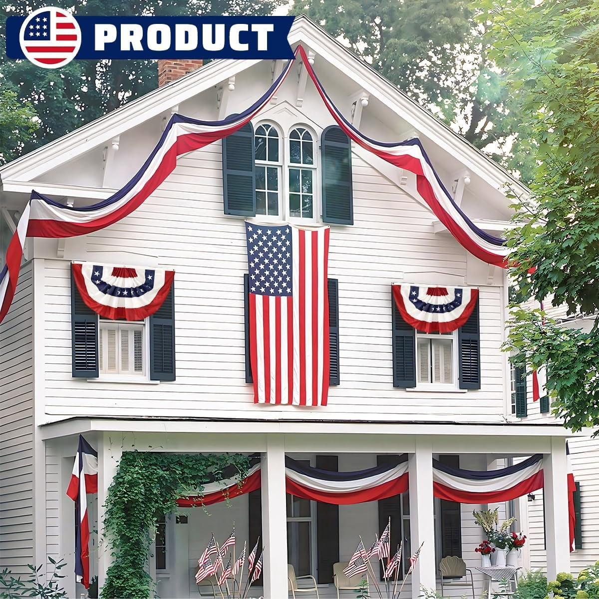 Tivamiko 1pcs 2x20ft Patriotic Bunting Flags: Red,White&Blue Outdoor Decor Banner for 4th of July, Garden, Porch