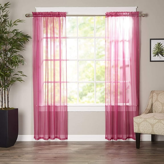 Mocassi Sheer Curtains, Window Treatment Curtain Panels with Rod Pocket for Kitchen, Bedroom and Living Room (60 x 84-inches Long, Set of 2), Pink
