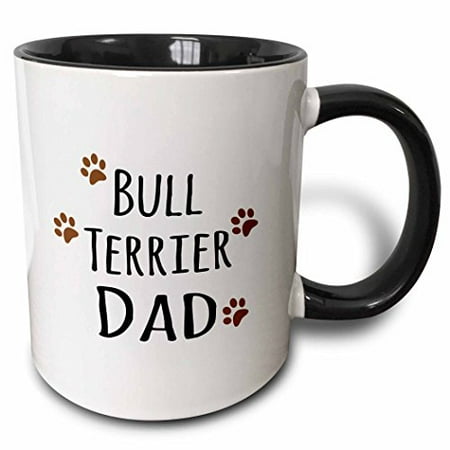 

3dRose Bull Terrier Dog Dad - Doggie by breed - brown muddy paw prints love - doggy lover - proud pet owner Two Tone Black Mug 11oz