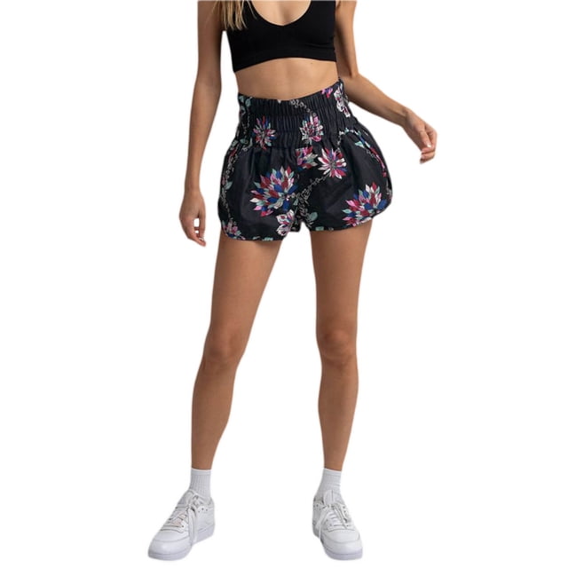SAYOO Pantalones cortos holgados informales de verano para mujer, pantalones cortos elásticos de cintura alta con estampado abstracto, ropa de playa SAYOO Moda,ocio
