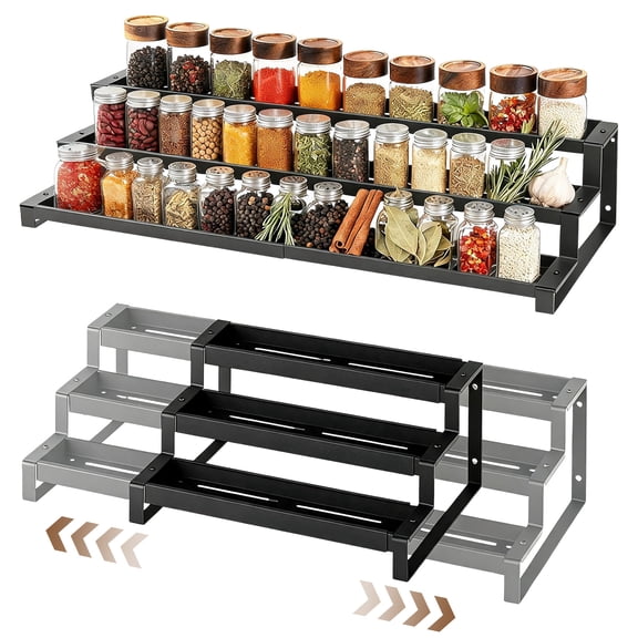 Naeqieo 3-Tier Spice Rack Organizer for Kitchen Cabinet or Pantry, 14.5"-26" Expandable Spice Organization Shelf, Seasoning Organizer, Metal Display Shelf, Slip-Resistant Design for Jars and Bottles