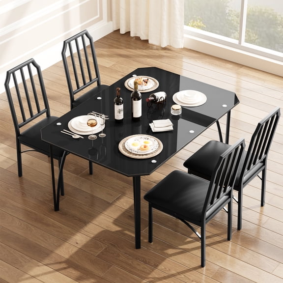 5-Piece Dining Table Set with 4 Upholstered Chairs for 4,Suitable for Small Space