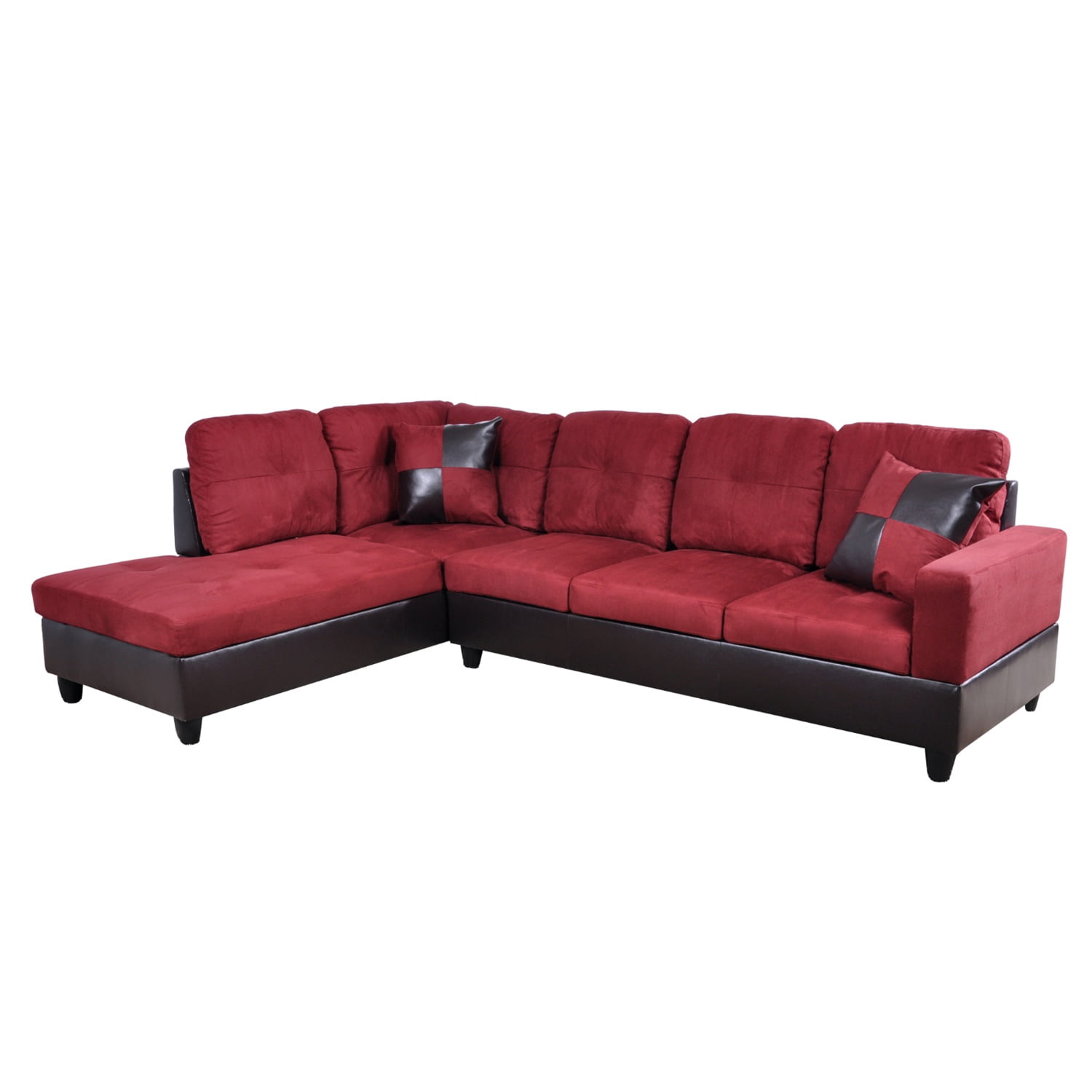 Hommoo L Shaped Couches and Sofas, Flannel And PVC Living Room Furniture Sets, Modern Sectional Sofa for Home& Office, Red(No Ottomans)