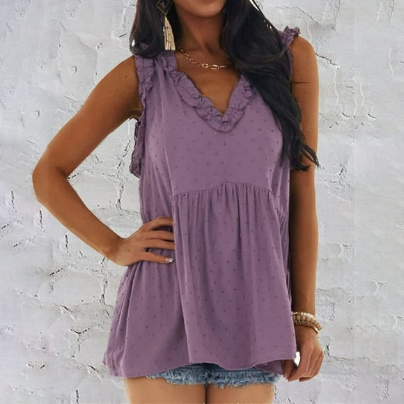 SMihono Womens Tops Womens Tank Top Summer Solid Color Tee Tops Sleeveless V Neck Tops Loose Casual T Shirts Pullover Blouse Tops Women Tank Tops for Women Womens Summer Tops