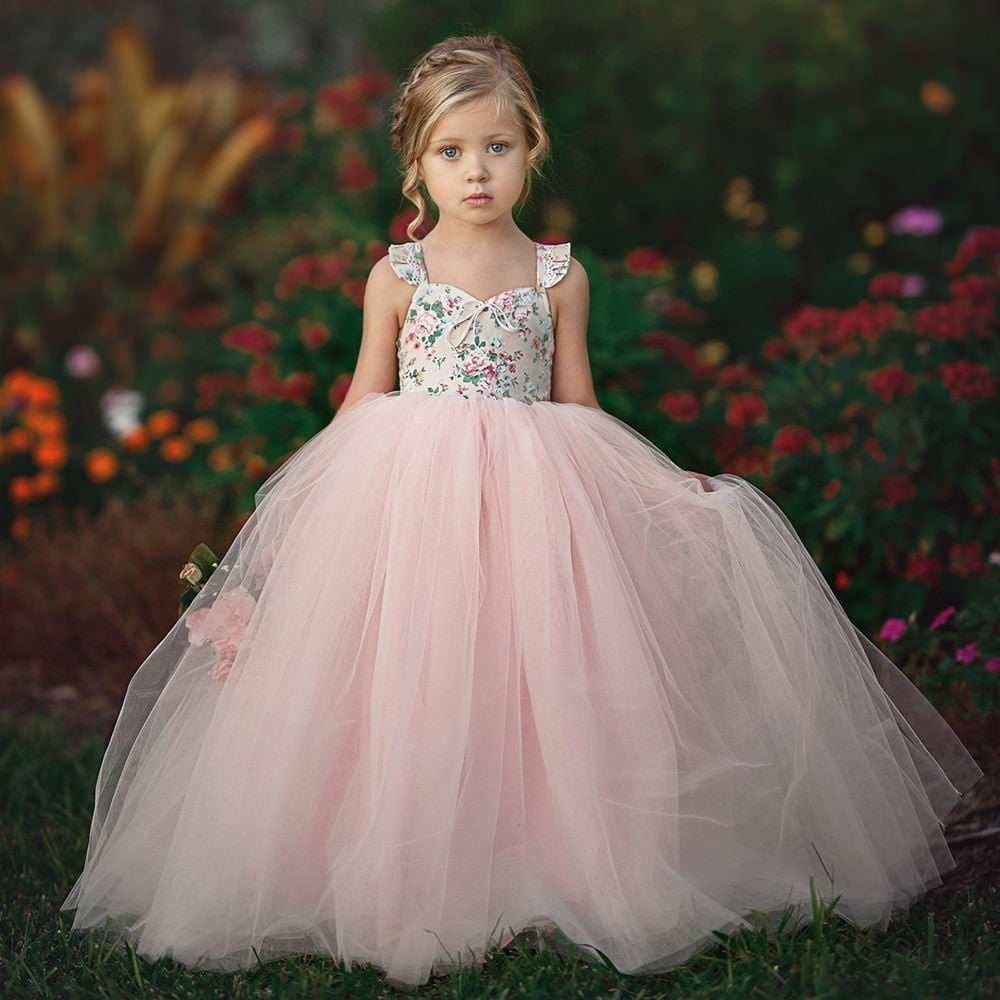 Sayoo New Lace Flower Girl Dress Princess Party Prom Bridesmaid Gown Formal Long Dress Pink