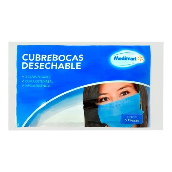 Cubrebocas Medimart desechable 5 pzas