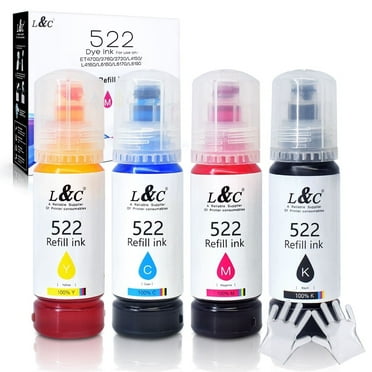 High Capacity Refill Ink Bottle Compatible for Epson Compatible 522 Ink Refill Bottle(Not Sublimation Ink)Use for ET-2803 ET-2800 ET-2720