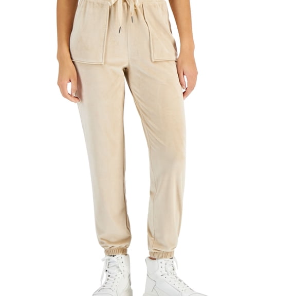 Crave Fame Womens High Rise Pull On Casual Jogger Pants, Beige, Juniors, X-Large