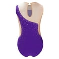 thumbnail image 2 of Xnihocha Kids Girls Shiny Rhinestone Ballet Leotard Sheer Mesh Patchwork Figure Ice Skating Bodysuit Purple 8, 2 of 5