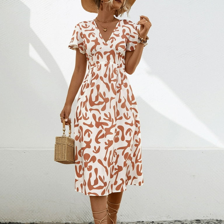 STETMN Women's Spring Summer Midi Dress Short Sleeve Boho Floral Maxi Wrap  Dress Swing Beach Dress - Walmart.com