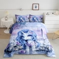 thumbnail image 2 of Manfei Blue Unicorn Bedding Twin Comforter Set for Girls Kids, Cartoon Animal Groovy Flower Bedding Sets, Colorful Stars Reversible, 2-Piece, 2 of 8