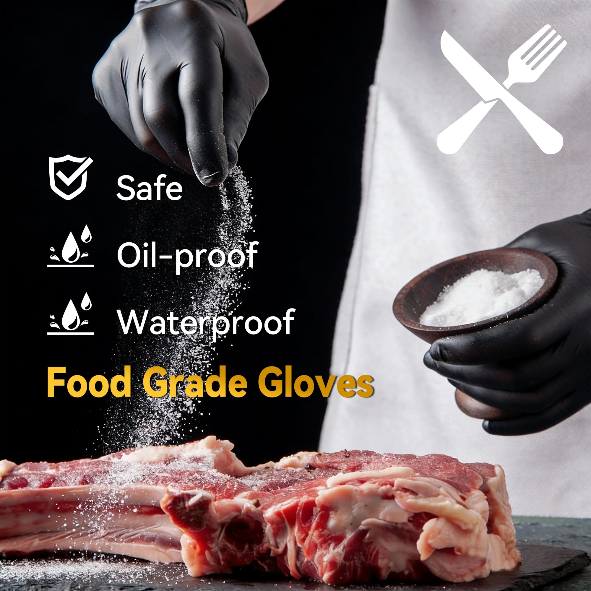 Black Nitrile Disposable Gloves 1000 Pcs, 5Mil Latex-Free and Powder-Free, Food Grade Safe for Food Processing, Kitchen, Cooking, Salons, Healthcare, Household Cleaning (L Size)