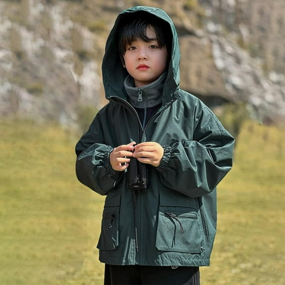 AUNVITO 4-13Y Kids Windproof Waterproof Hooded Windbreaker Jacket Long Sleeve Outdoor Nylon Spandex Matte Polyester Coat