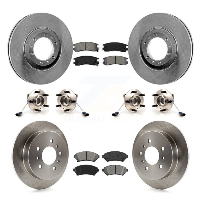 Transit Auto Front Rear Hub Bearings Assembly Disc Brake Rotors and Semi-Metallic Pads Kit (10Pc) for Car 2001 Pontiac Montana AWD - Left Right Side (Driver Passenger) KBB-125303