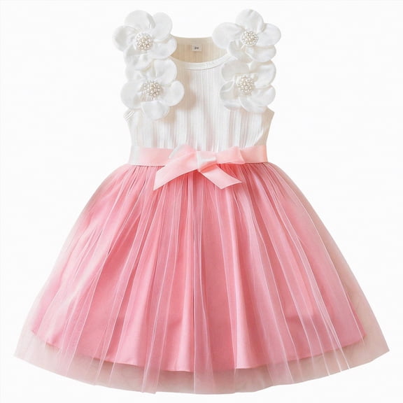 Gibobby Toddler Girl Dress Toddler Tutu Dress Little Girls Fluffy Summer Dresses Casual Party Tulle Sundress for Kids(7-8 Years,Pink)