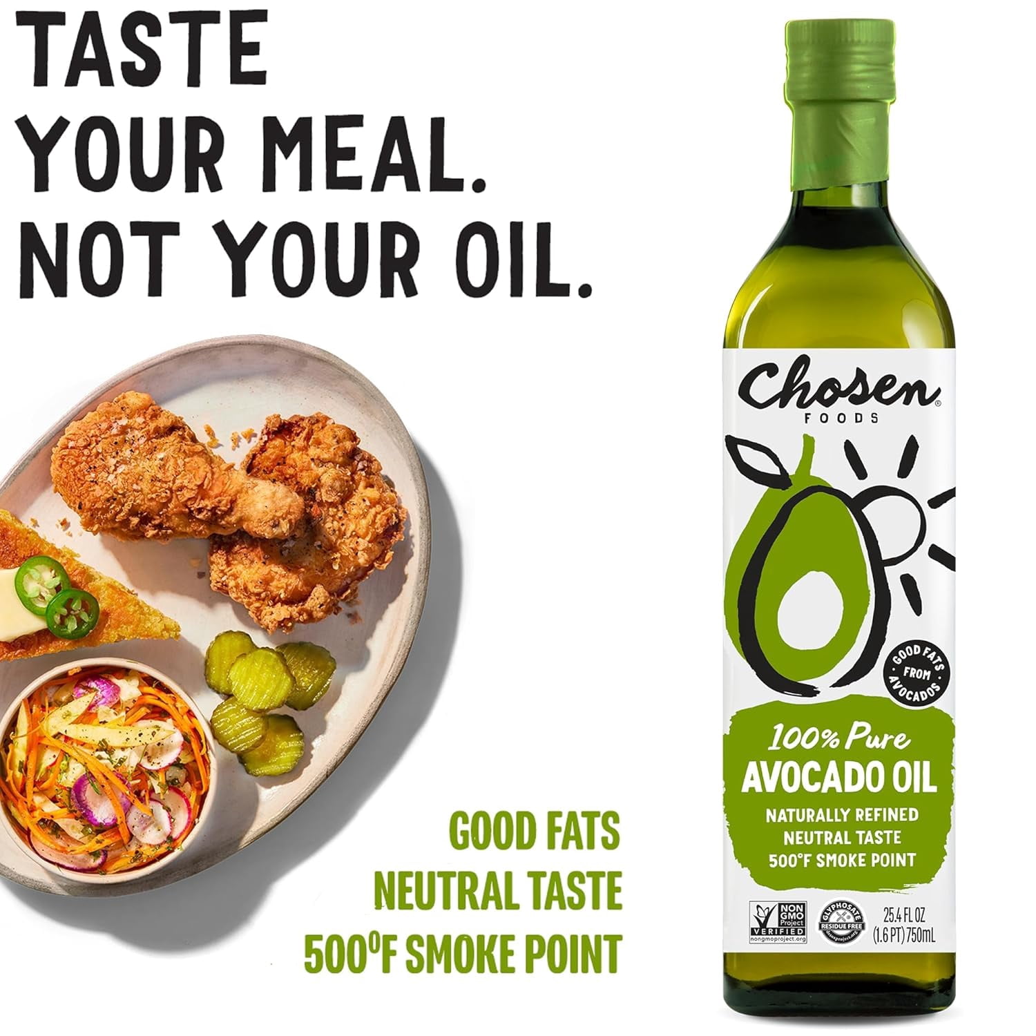 Pack of 6, Chosen Foods 100% Pure Avocado Oil, 25.4 fl oz