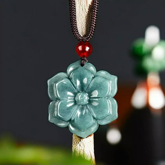 K-KED Blue Myanmar Jadeite Flower Pendant Necklace Real Delicate Jewelry Natural Burmese Jade