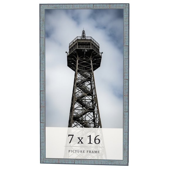 7x16 Frame Blue Scuffed Farm Board Solid Wood Picture Frame Width 0.75 Inches | Interior Depth 0.5