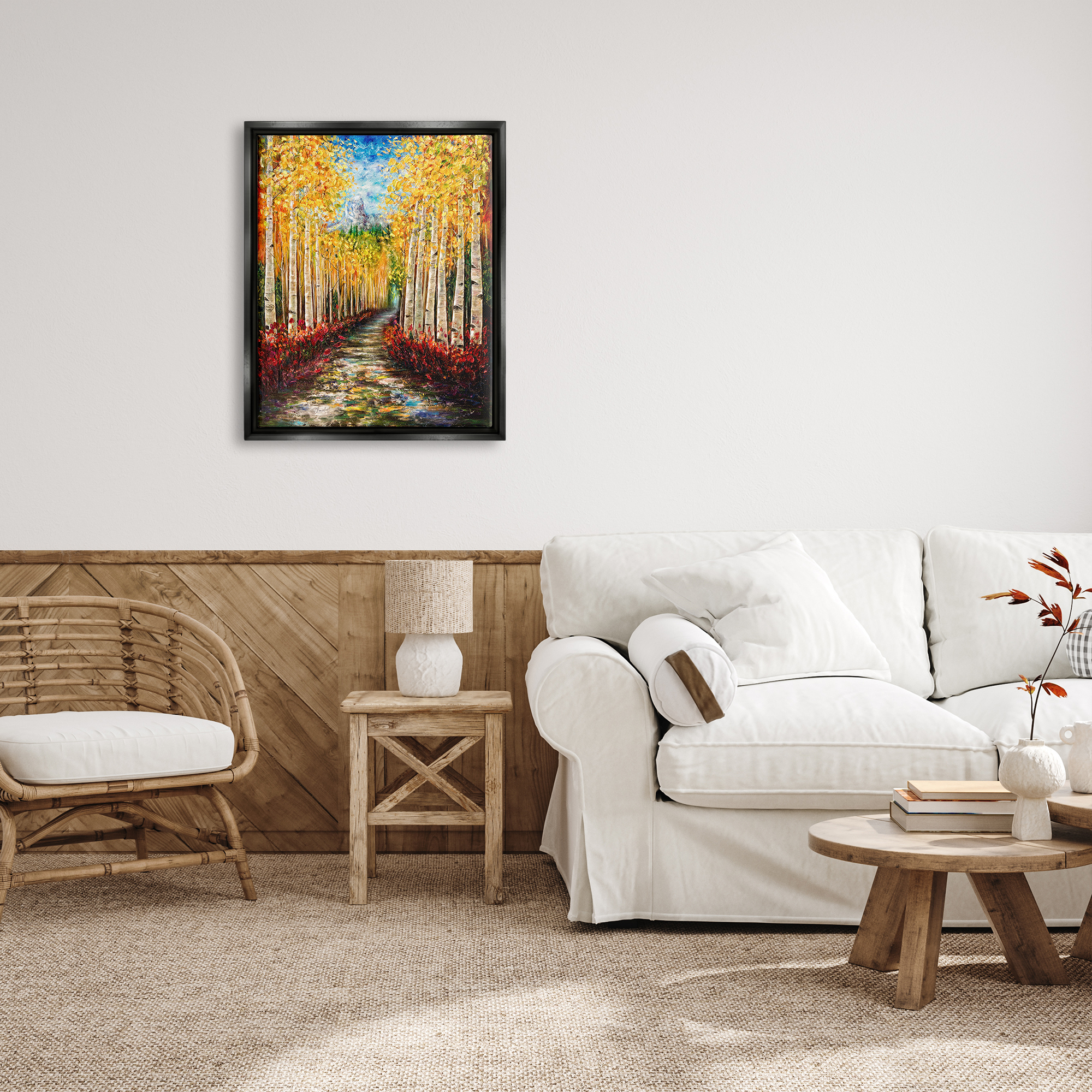 Stupell Industries Modern Birch Grove Painting Nature Painting Black Floater Framed Art Print Wall Art, 25 x 31