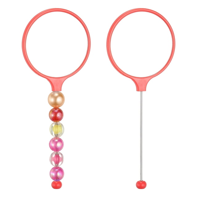 Uxcell 2 Pack Beadable Mirrors with Handle, 5.7 Inch Long Bead Mirror Bars Removable, Portable Round Hand Mirrors for DIY Jewelry Making and Beaded Crafts (Light Orange-Red)
