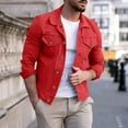 thumbnail image 2 of Fgnfyis Winter Jackets for Men Long Sleeve Denim Cardigan Casual Holiday Cargo Coat Mens Jacket Red M, 2 of 5