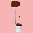 thumbnail image 2 of Renovator's Supply Light Mahogany Finish High Tank Pull Chain Toilet Wooden Raised Tank Round White Porcelain Bowl and Chrome L Pipes Adjustable H 70"- 74", 2 of 8