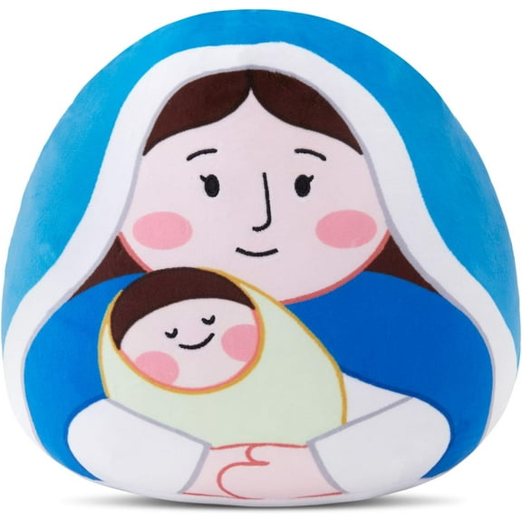 Houwsbaby 12" Blue Plush Pillow Featuring a Warm Image of The Virgin Mary Holding a Baby - Creative Decorations for Children's Room, Gift for Children, Boys, and Girls