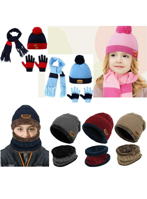 Kids Winter Hat - 3 Pieces/Set Boys Girls Beanie Hat & Glove Scarf Set - Knit Hat Winter Scarf Winter Gloves Set with Fleece Lining for Autumn, Winter - Pink
