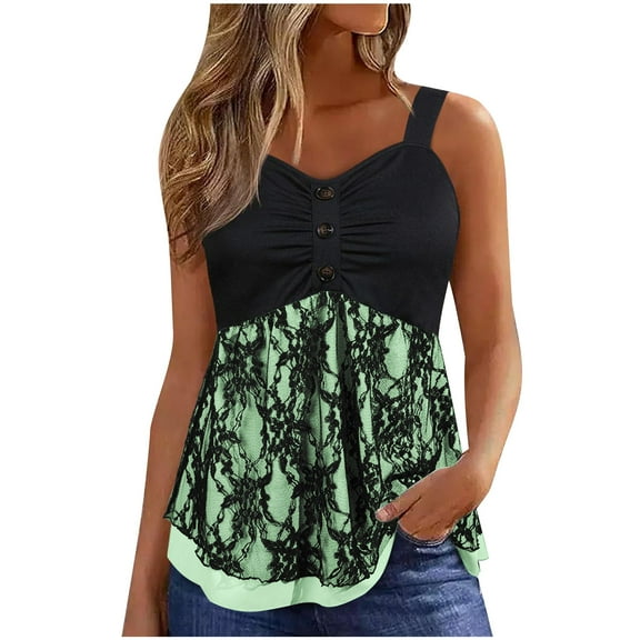 Ruimatai Women's Sleeveless Lace Camisole V-Neck Summer Blouse Casual Cami Top Comfortable Breathable Fashion Tank
