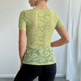 thumbnail image 6 of Bovemsi 2025 Spring/Summer Solid Color Lace Slim Square Neck T-Shirt for Women, Green, XXL, 6 of 7